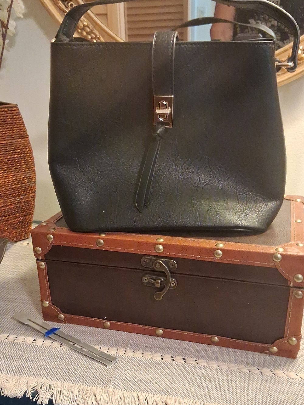 Black Leather Tote Shoulder Bag - Classic Men's Bag